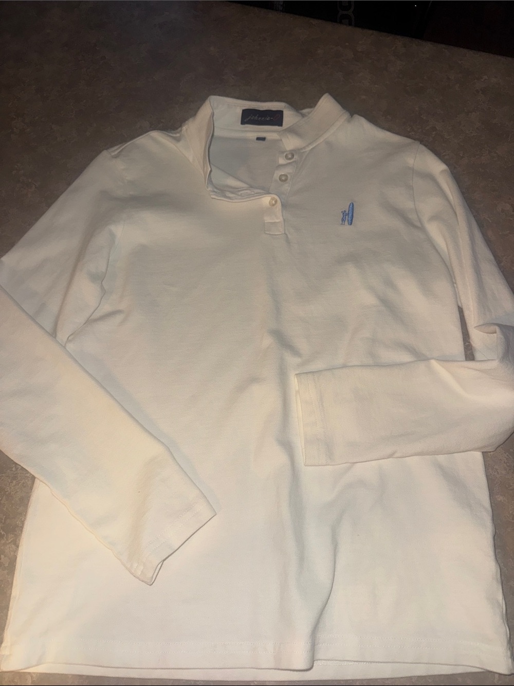 White Long Sleeve johnnie-o Polo with Blue Logo